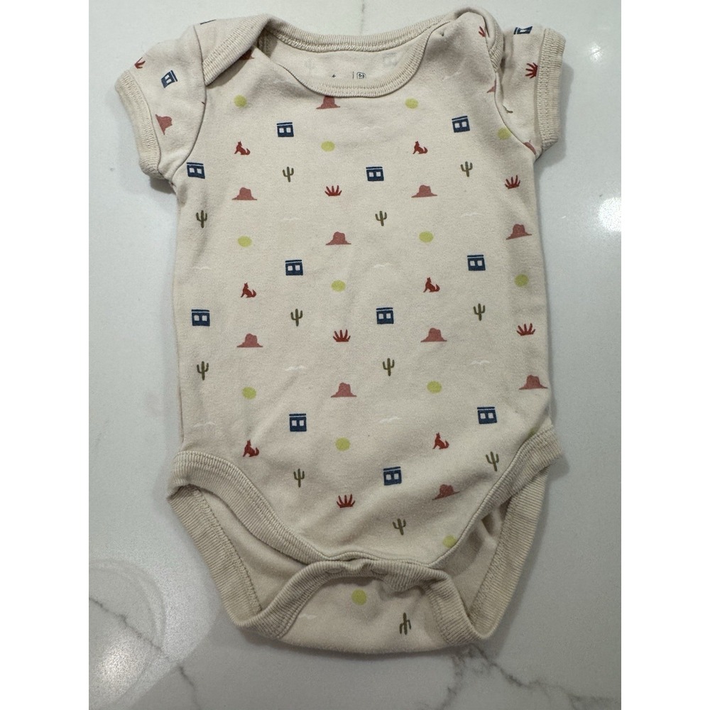 Pact Organic Baby 0-3 Mos Cotton Bodysuit Unisex Desert Wolf Cactus
